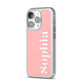 Personalised Pink Text iPhone 14 Pro Clear Tough Case Silver Angled Image