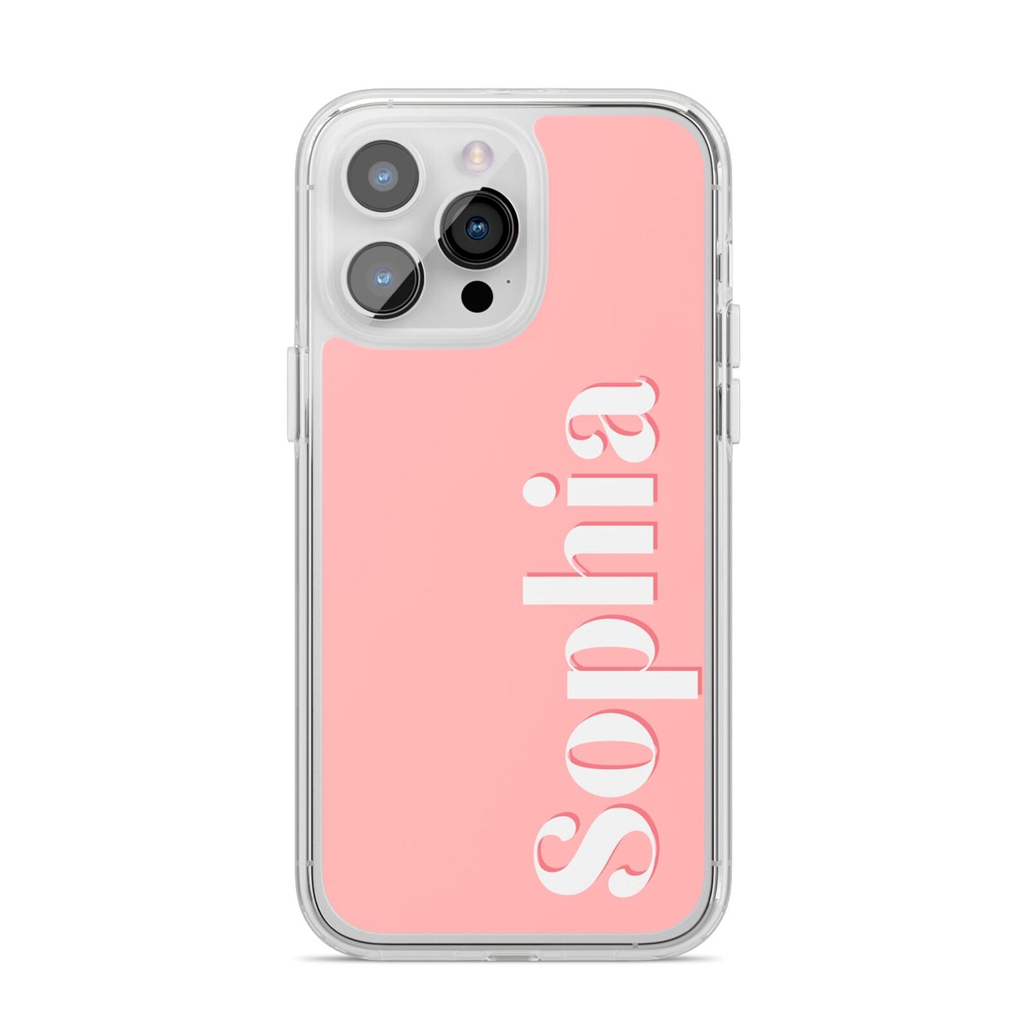 Personalised Pink Text iPhone 14 Pro Max Clear Tough Case Silver
