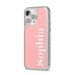 Personalised Pink Text iPhone 14 Pro Max Glitter Tough Case Silver Angled Image