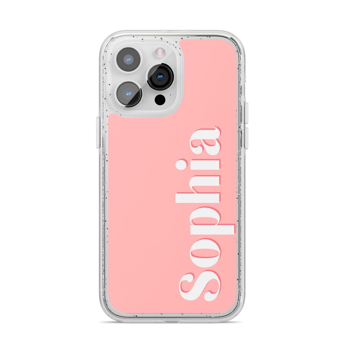 Personalised Pink Text iPhone 14 Pro Max Glitter Tough Case Silver