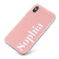 Personalised Pink Text iPhone X Bumper Case on Silver iPhone