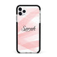 Personalised Pink Watercolour Name Apple iPhone 11 Pro Max in Silver with Black Impact Case
