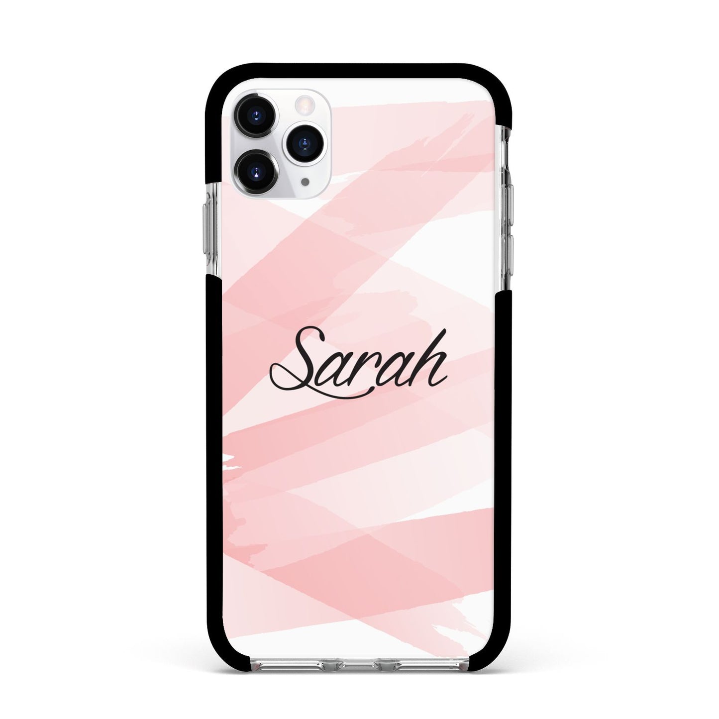 Personalised Pink Watercolour Name Apple iPhone 11 Pro Max in Silver with Black Impact Case