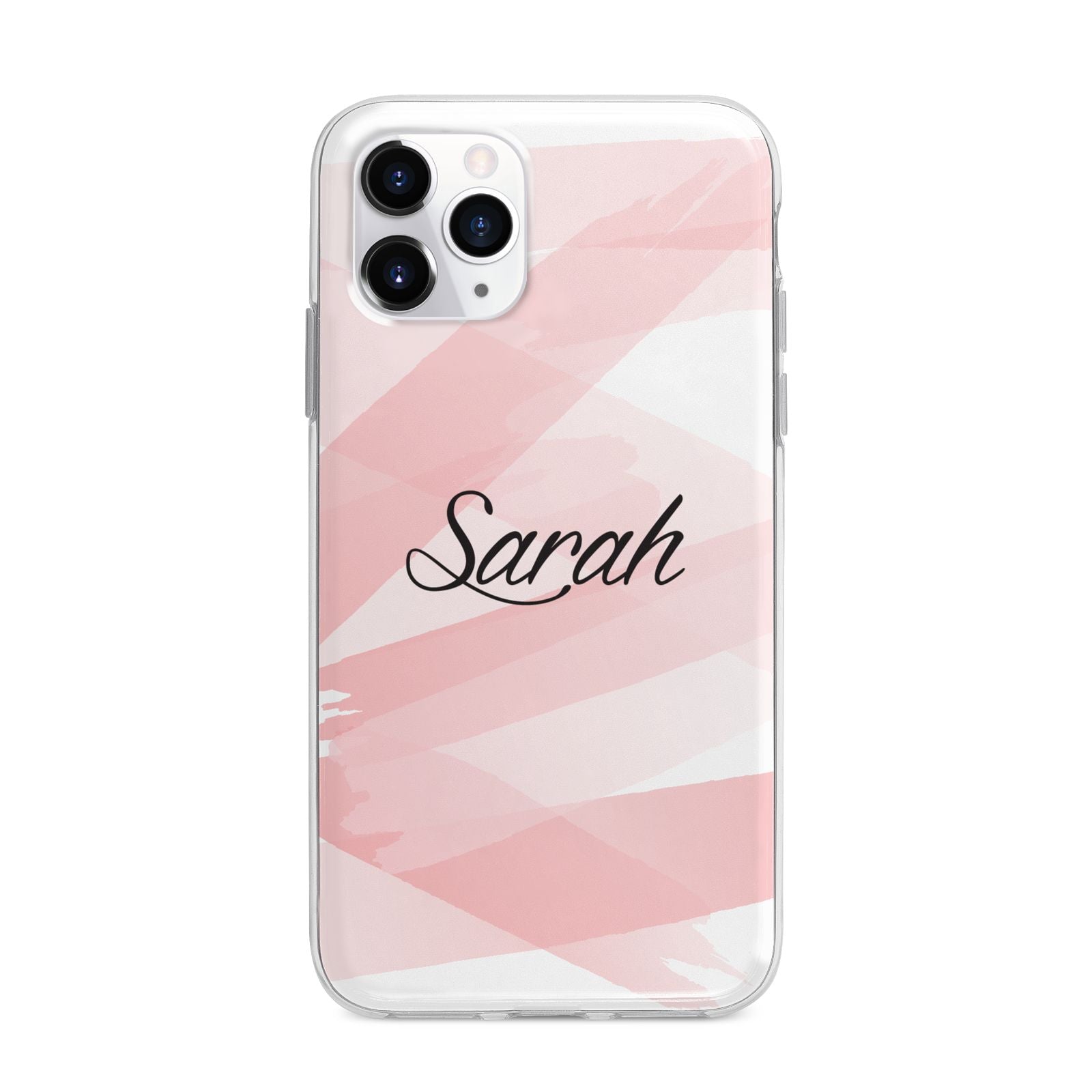 Personalised Pink Watercolour Name Apple iPhone 11 Pro Max in Silver with Bumper Case