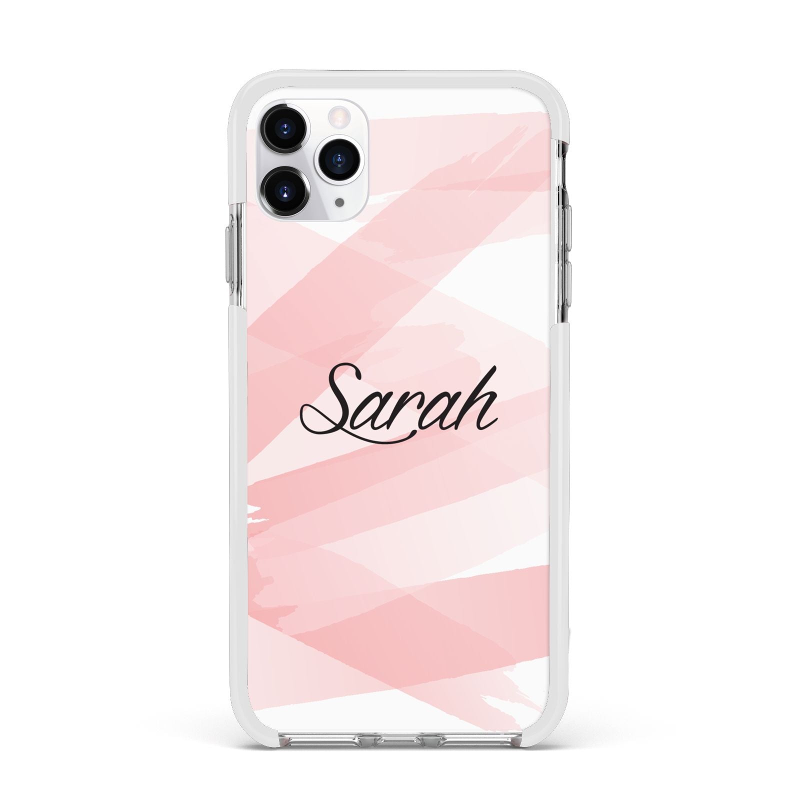 Personalised Pink Watercolour Name Apple iPhone 11 Pro Max in Silver with White Impact Case