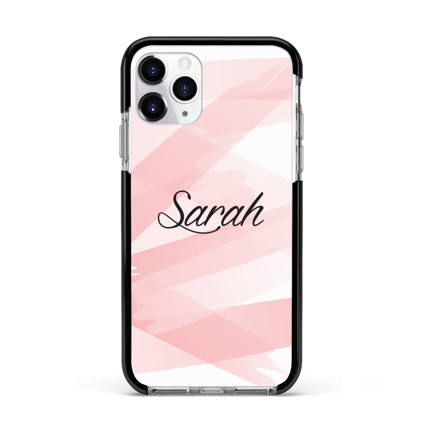 Personalised Pink Watercolour Name Apple iPhone 11 Pro in Silver with Black Impact Case
