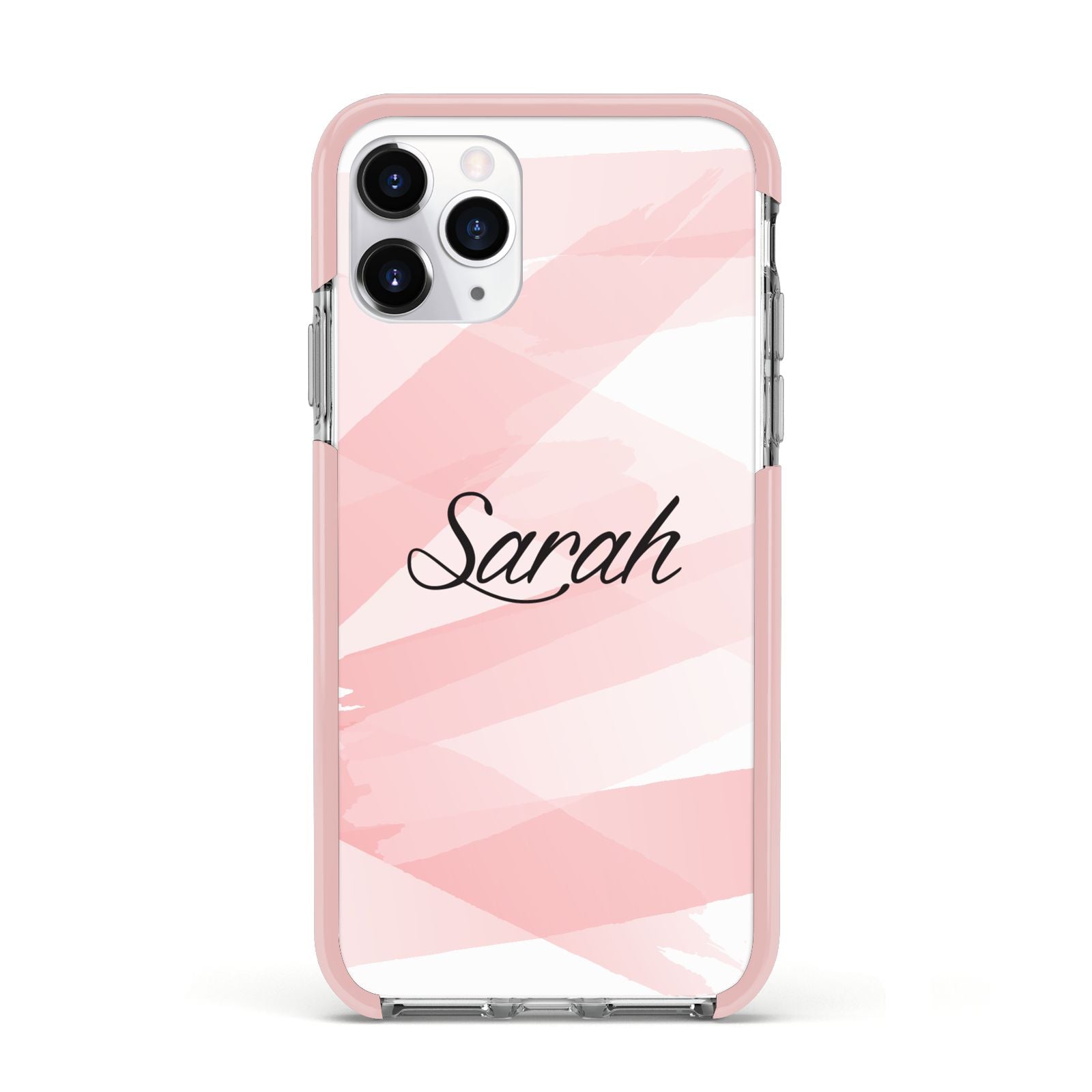 Personalised Pink Watercolour Name Apple iPhone 11 Pro in Silver with Pink Impact Case