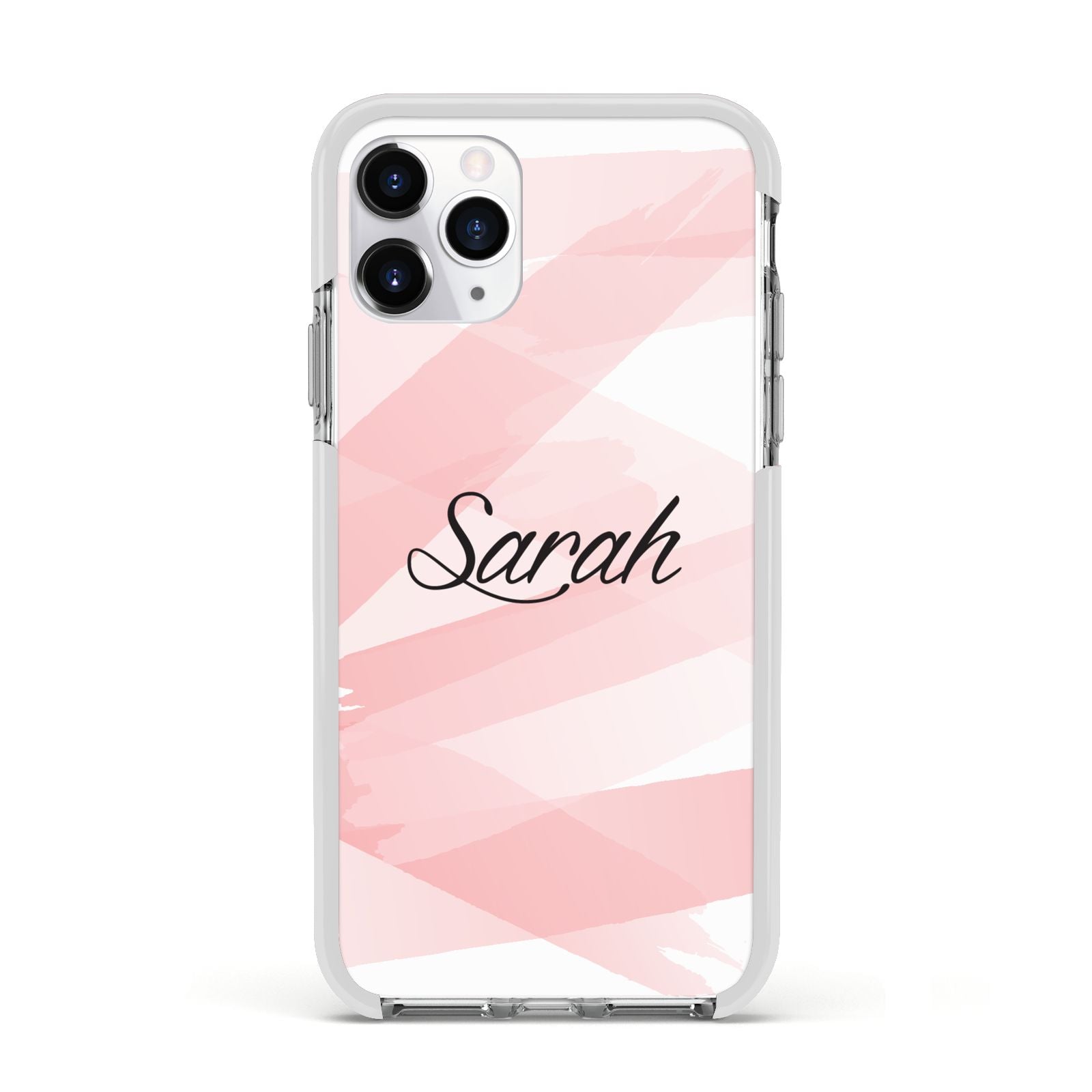 Personalised Pink Watercolour Name Apple iPhone 11 Pro in Silver with White Impact Case