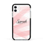 Personalised Pink Watercolour Name Apple iPhone 11 in White with Black Impact Case