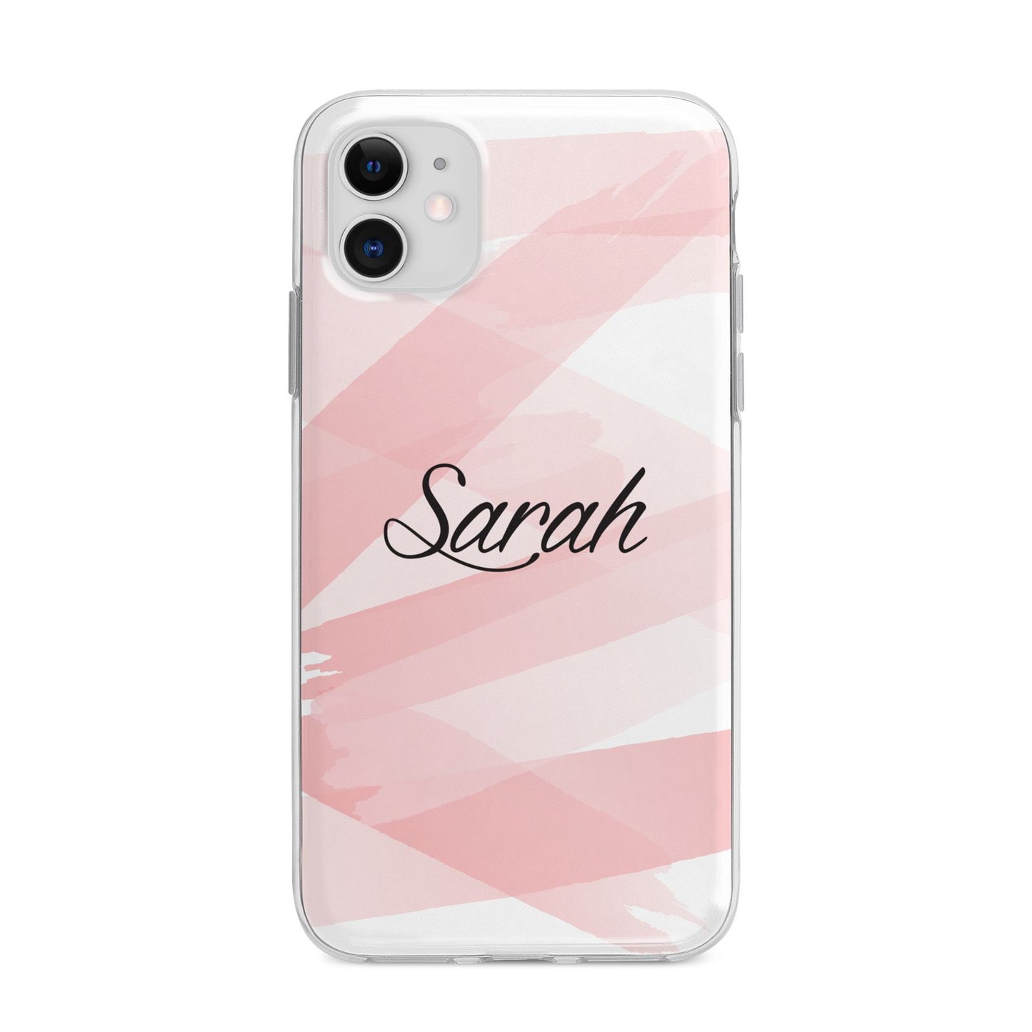 Personalised Pink Watercolour Name Apple iPhone 11 in White with Bumper Case