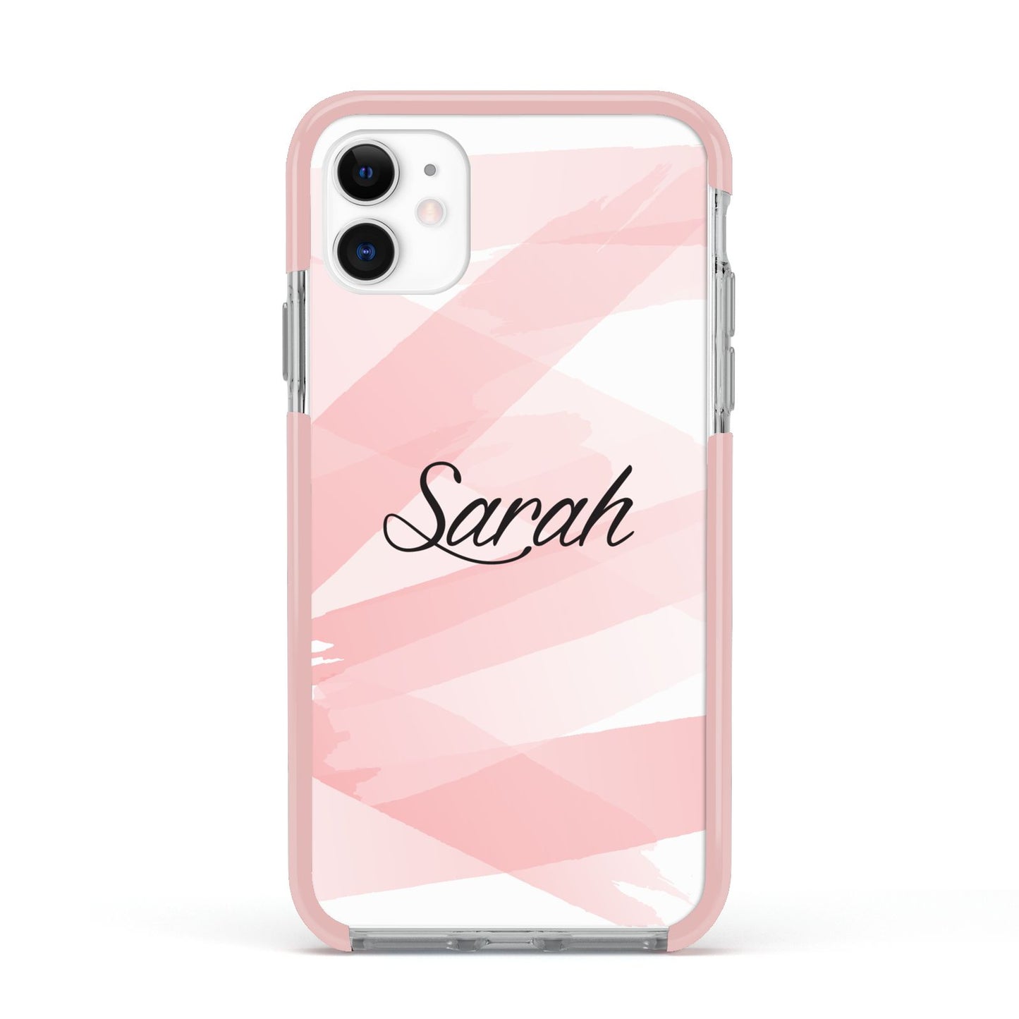 Personalised Pink Watercolour Name Apple iPhone 11 in White with Pink Impact Case