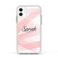 Personalised Pink Watercolour Name Apple iPhone 11 in White with White Impact Case
