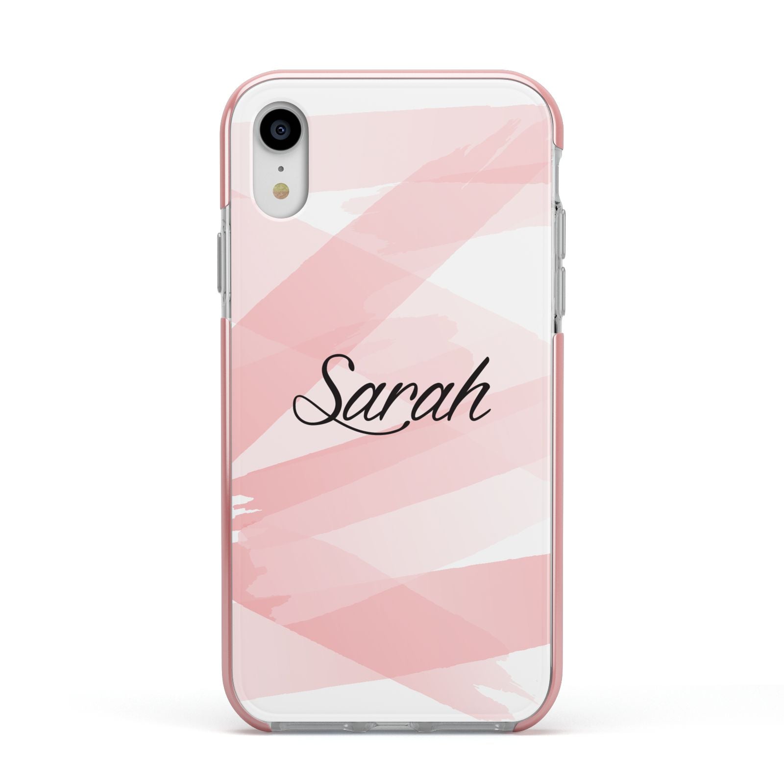 Personalised Pink Watercolour Name Apple iPhone XR Impact Case Pink Edge on Silver Phone