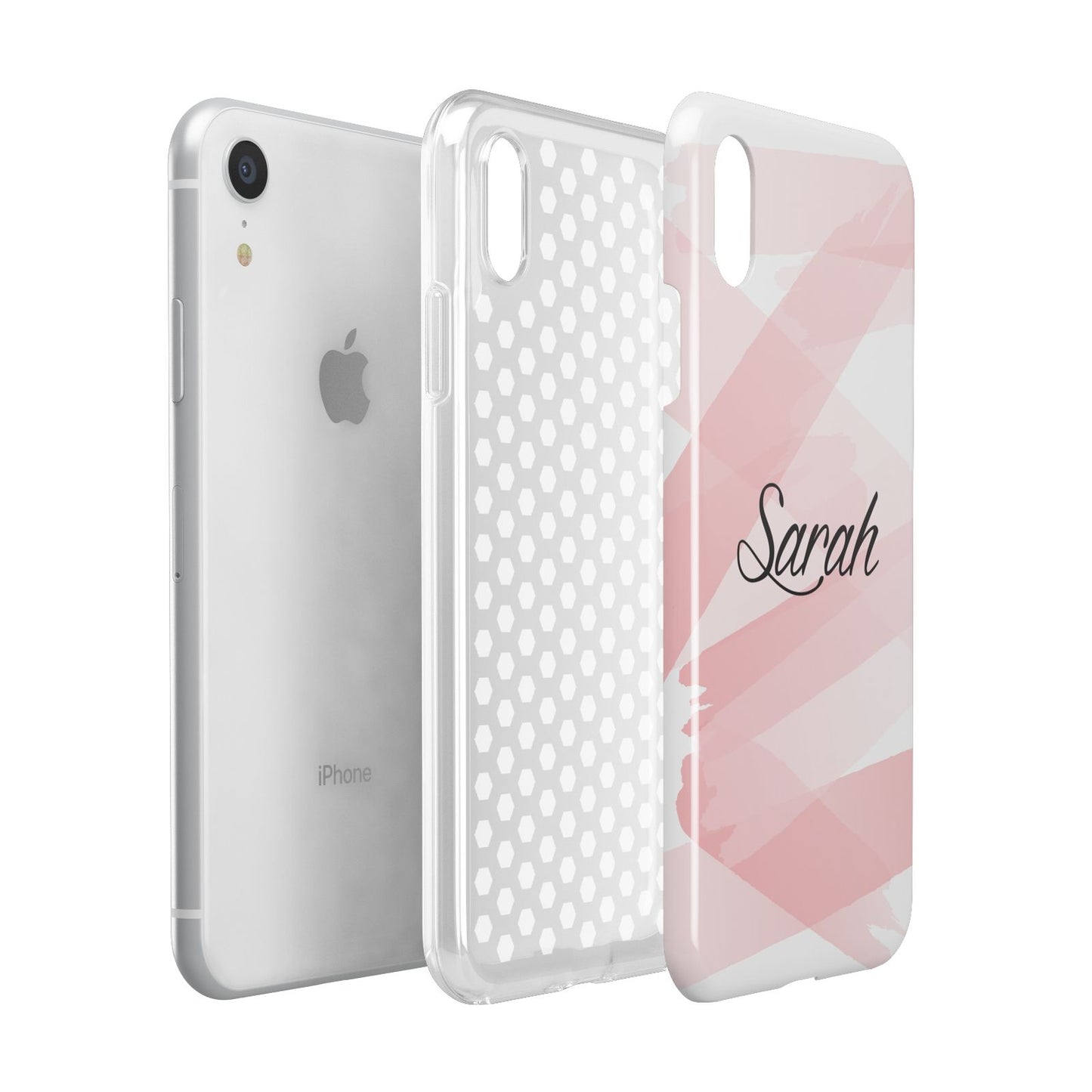 Personalised Pink Watercolour Name Apple iPhone XR White 3D Tough Case Expanded view