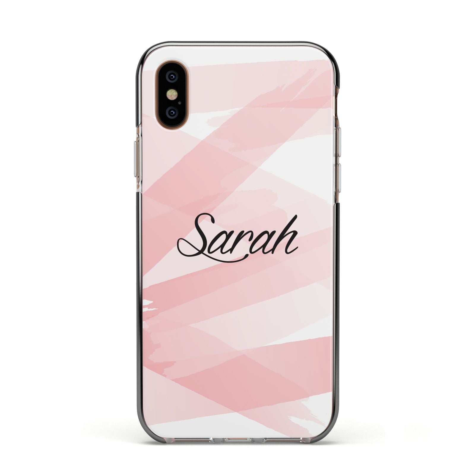 Personalised Pink Watercolour Name Apple iPhone Xs Impact Case Black Edge on Gold Phone