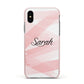 Personalised Pink Watercolour Name Apple iPhone Xs Impact Case Pink Edge on Black Phone