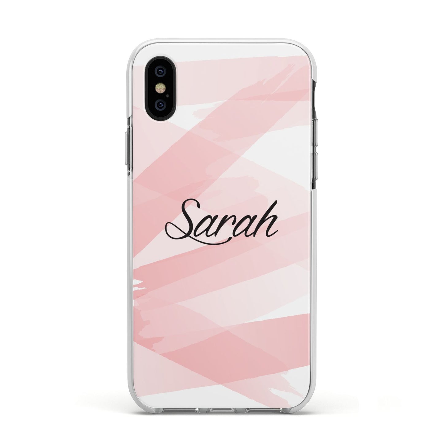 Personalised Pink Watercolour Name Apple iPhone Xs Impact Case White Edge on Black Phone