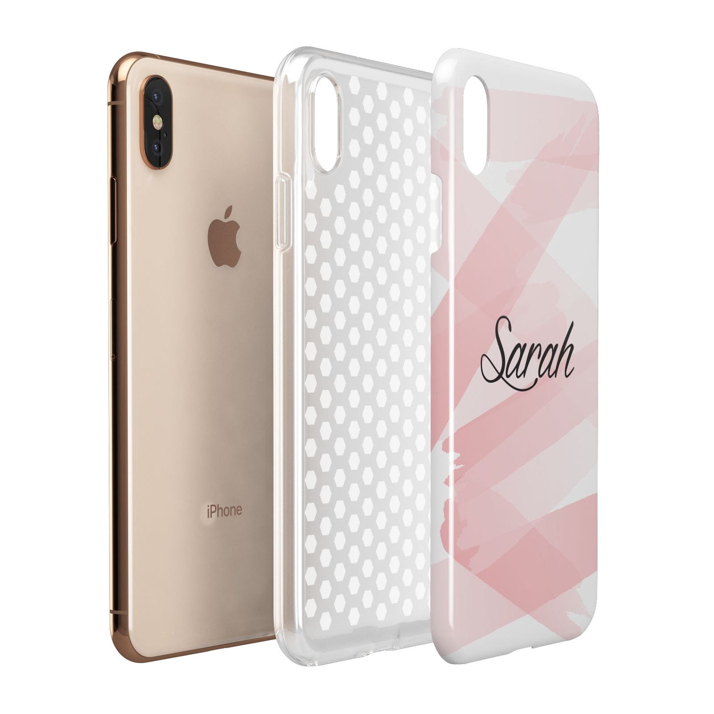 Personalised Pink Watercolour Name Apple iPhone Xs Max 3D Tough Case Expanded View