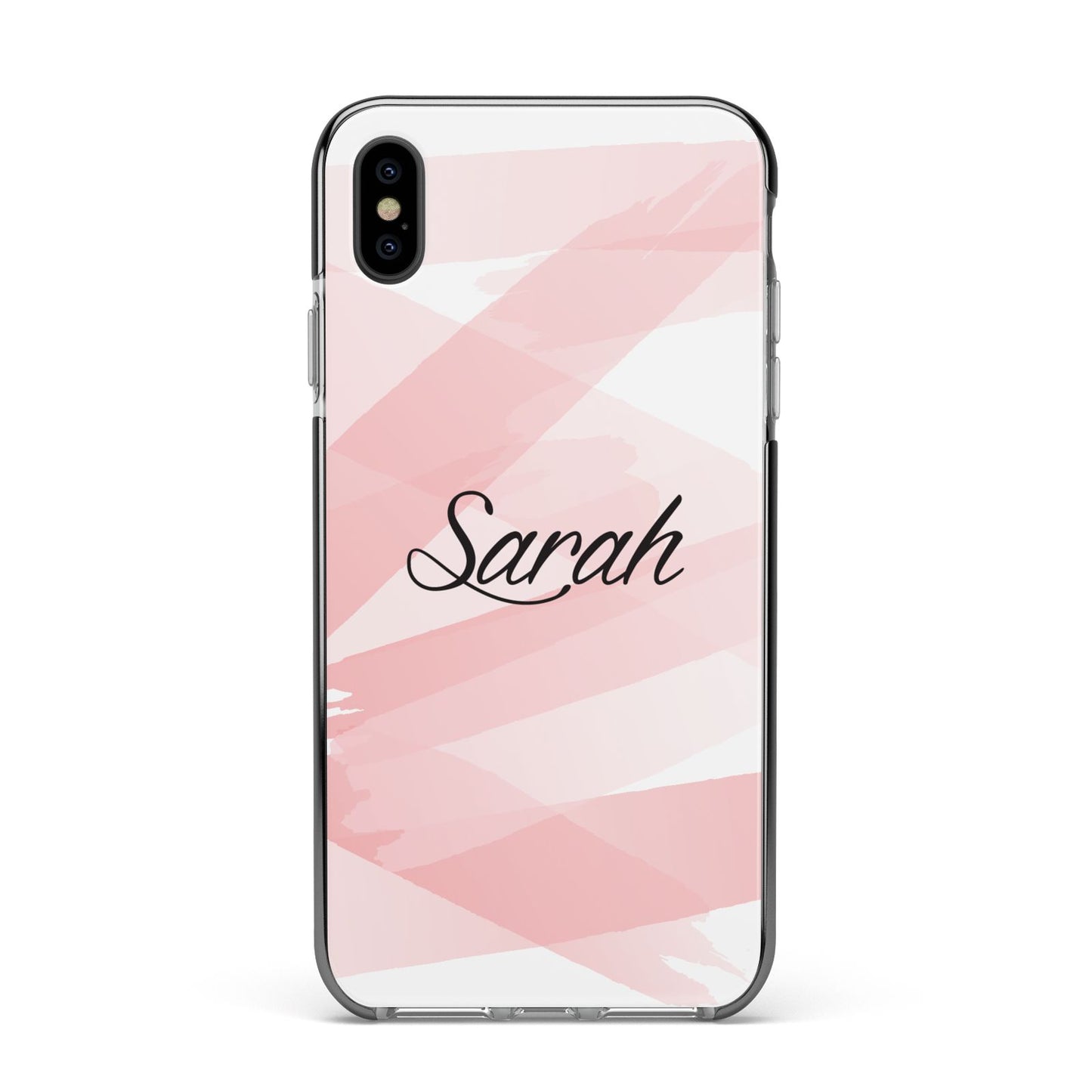 Personalised Pink Watercolour Name Apple iPhone Xs Max Impact Case Black Edge on Black Phone