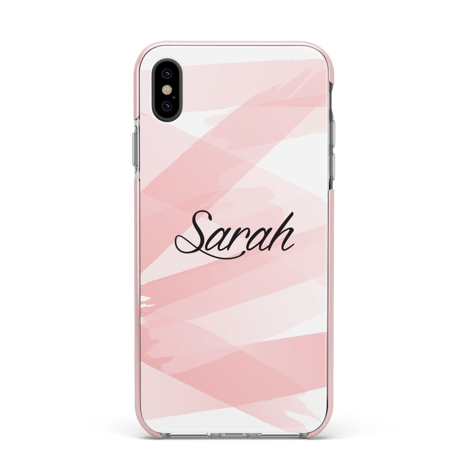 Personalised Pink Watercolour Name Apple iPhone Xs Max Impact Case Pink Edge on Black Phone