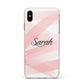Personalised Pink Watercolour Name Apple iPhone Xs Max Impact Case Pink Edge on Silver Phone