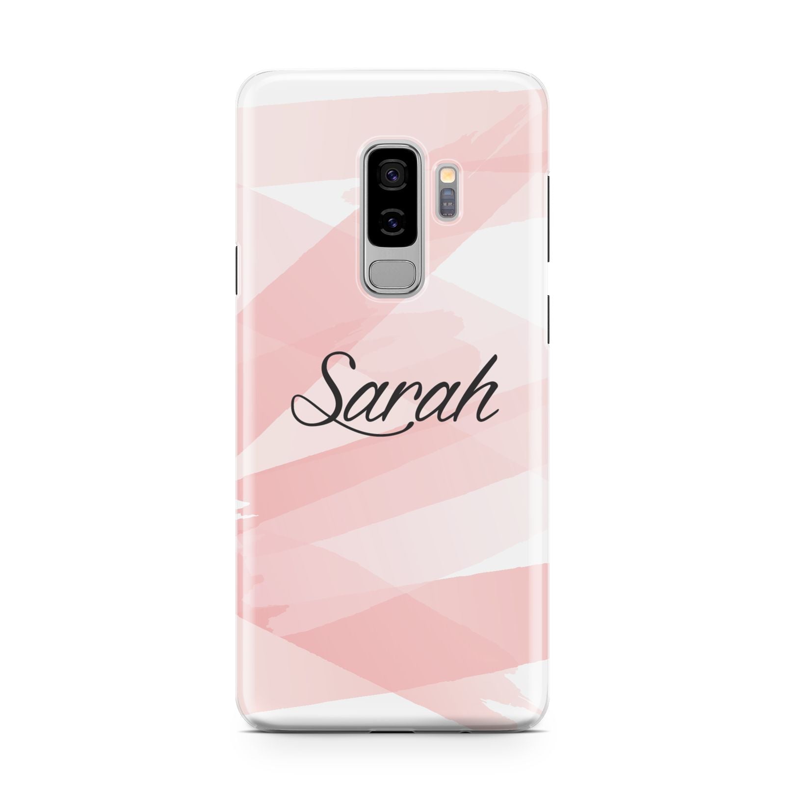 Personalised Pink Watercolour Name Samsung Galaxy S9 Plus Case on Silver phone