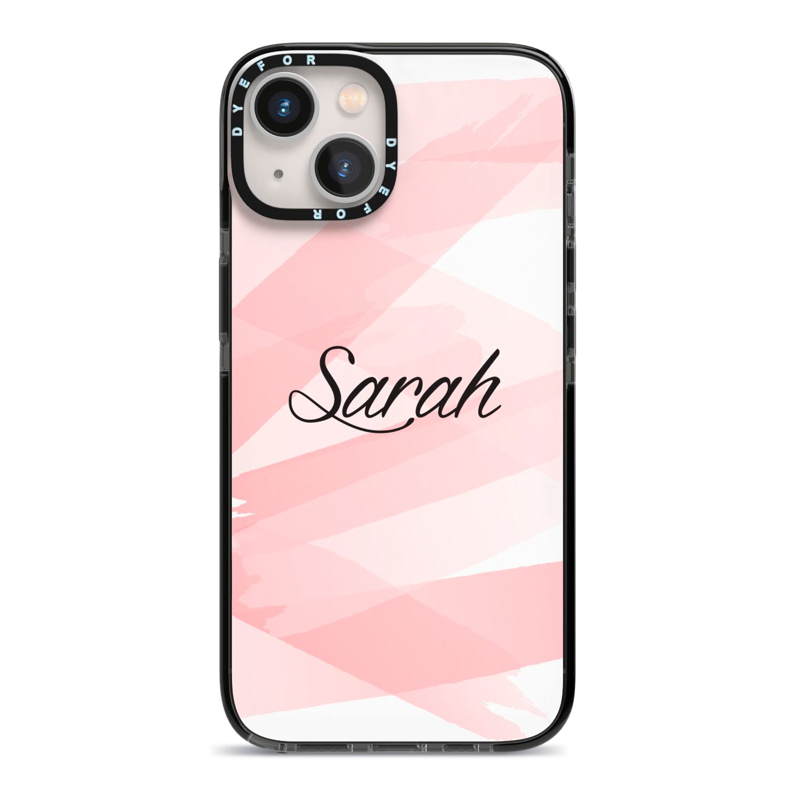 Personalised Pink Watercolour Name iPhone 13 Black Impact Case on Silver phone
