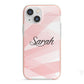 Personalised Pink Watercolour Name iPhone 13 Mini TPU Impact Case with Pink Edges