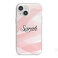 Personalised Pink Watercolour Name iPhone 13 Mini TPU Impact Case with White Edges