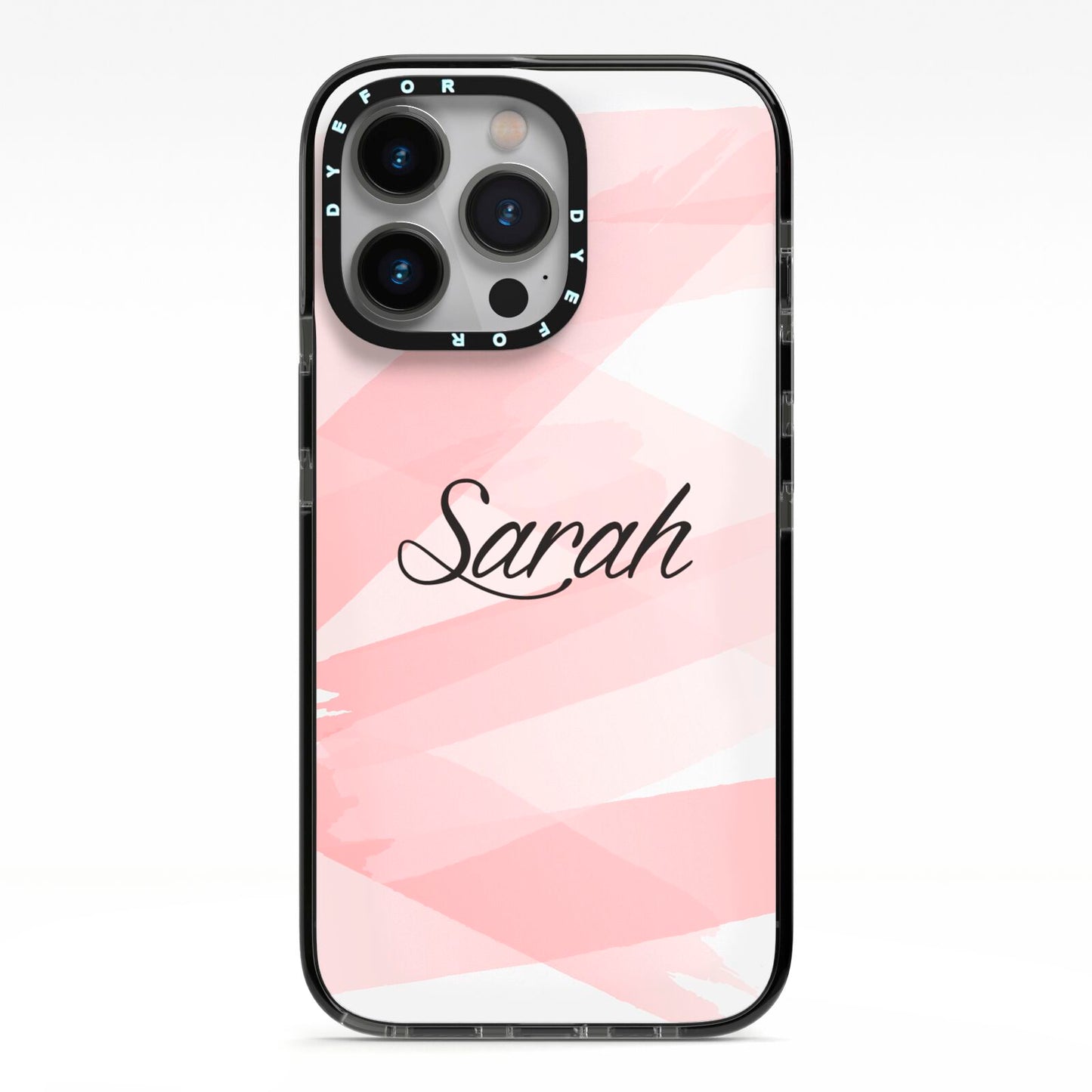Personalised Pink Watercolour Name iPhone 13 Pro Black Impact Case on Silver phone