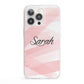 Personalised Pink Watercolour Name iPhone 13 Pro Clear Bumper Case