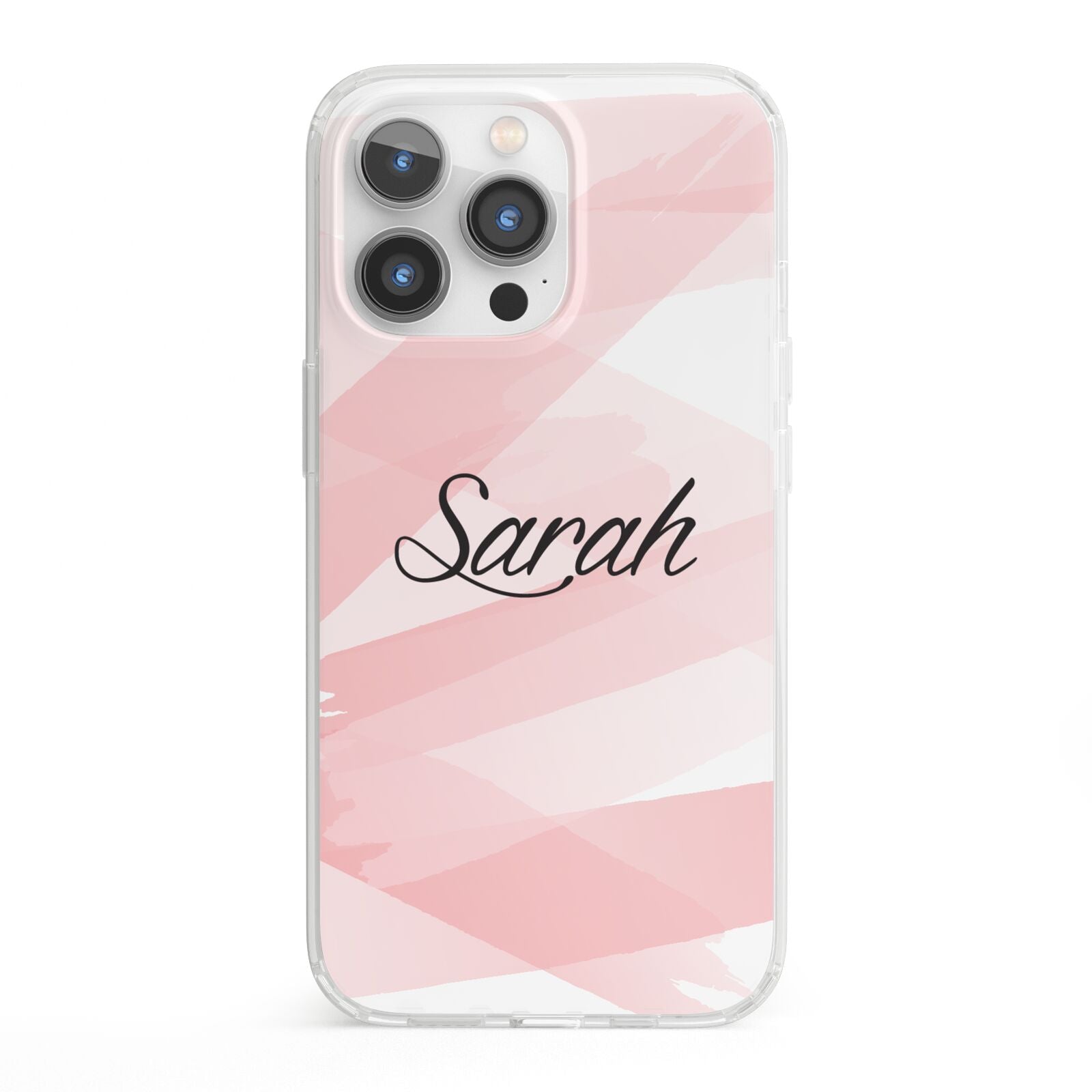 Personalised Pink Watercolour Name iPhone 13 Pro Clear Bumper Case