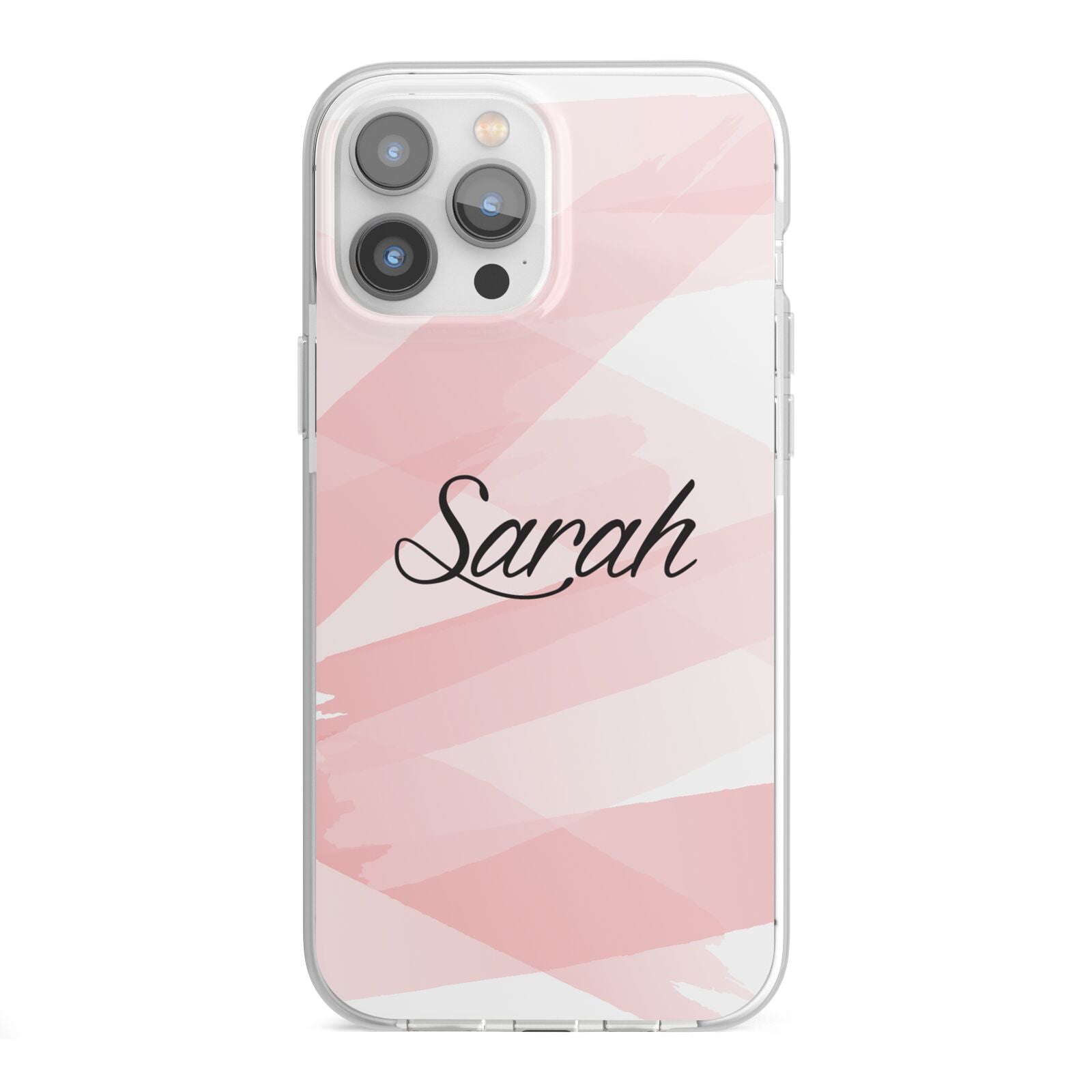 Personalised Pink Watercolour Name iPhone 13 Pro Max TPU Impact Case with White Edges