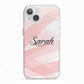 Personalised Pink Watercolour Name iPhone 13 TPU Impact Case with White Edges