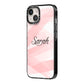 Personalised Pink Watercolour Name iPhone 14 Black Impact Case Side Angle on Silver phone