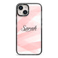 Personalised Pink Watercolour Name iPhone 14 Black Impact Case on Silver phone