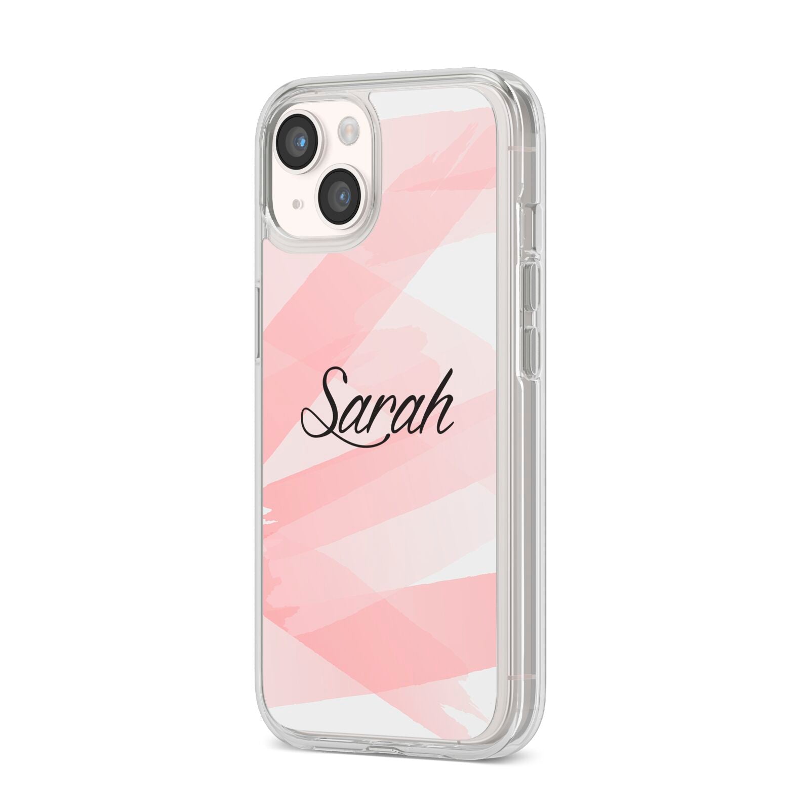 Personalised Pink Watercolour Name iPhone 14 Clear Tough Case Starlight Angled Image