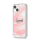 Personalised Pink Watercolour Name iPhone 14 Glitter Tough Case Starlight Angled Image