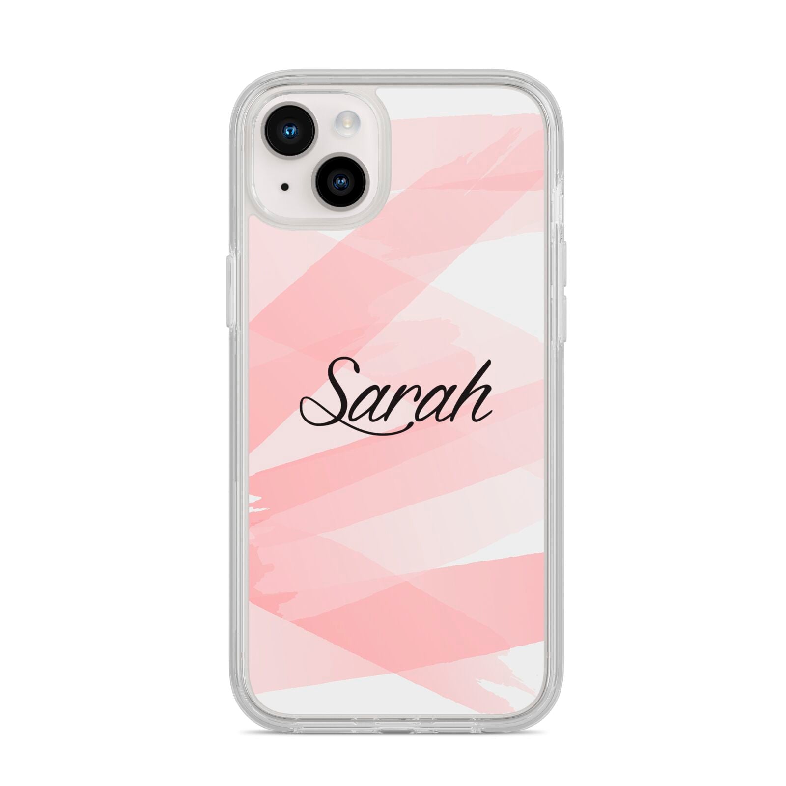 Personalised Pink Watercolour Name iPhone 14 Plus Clear Tough Case Starlight