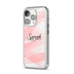 Personalised Pink Watercolour Name iPhone 14 Pro Clear Tough Case Silver Angled Image