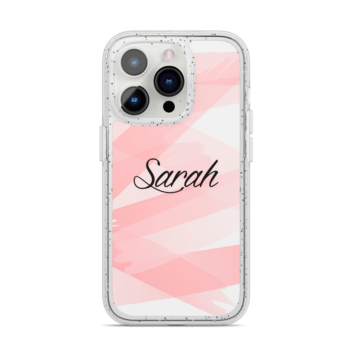 Personalised Pink Watercolour Name iPhone 14 Pro Glitter Tough Case Silver
