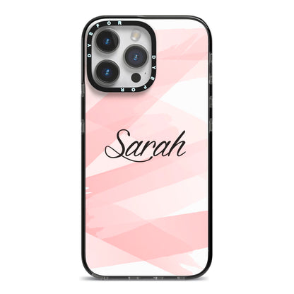 Personalised Pink Watercolour Name iPhone 14 Pro Max Black Impact Case on Silver phone