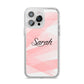 Personalised Pink Watercolour Name iPhone 14 Pro Max Clear Tough Case Silver