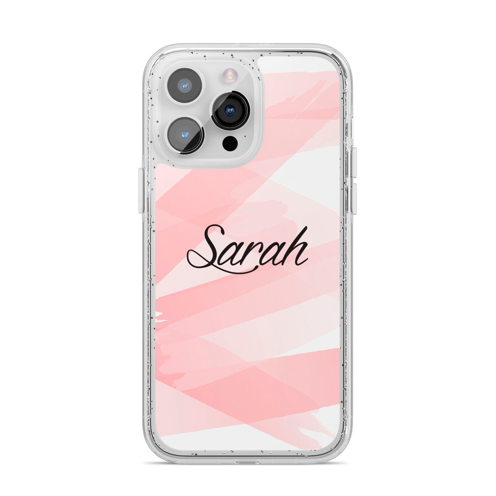 Personalised Pink Watercolour Name iPhone 14 Pro Max Glitter Tough Case Silver