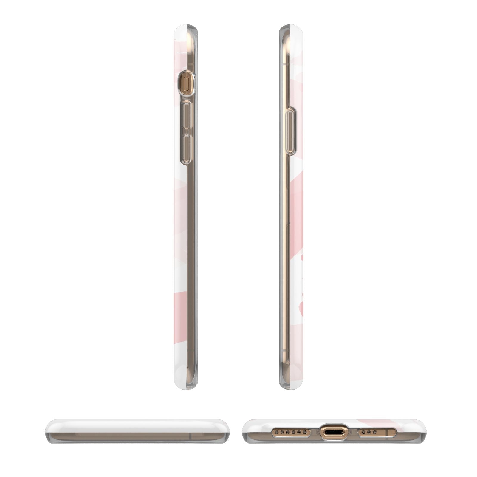 Personalised Pink Watercolour Name iPhone XS 3D Tough Case in Gold Angled Images