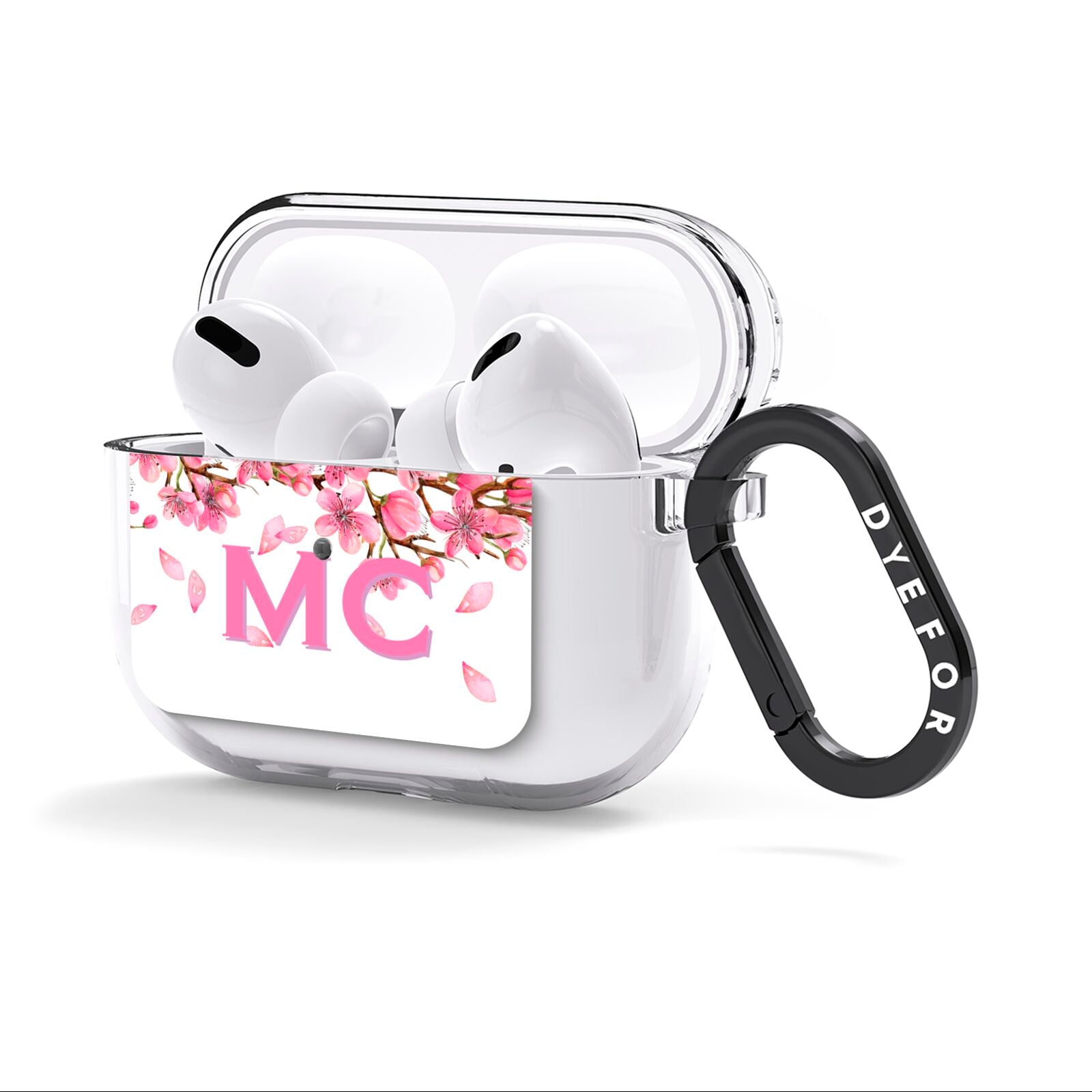 Personalised Pink White Blossom AirPods Clear Case 3rd Gen Side Image