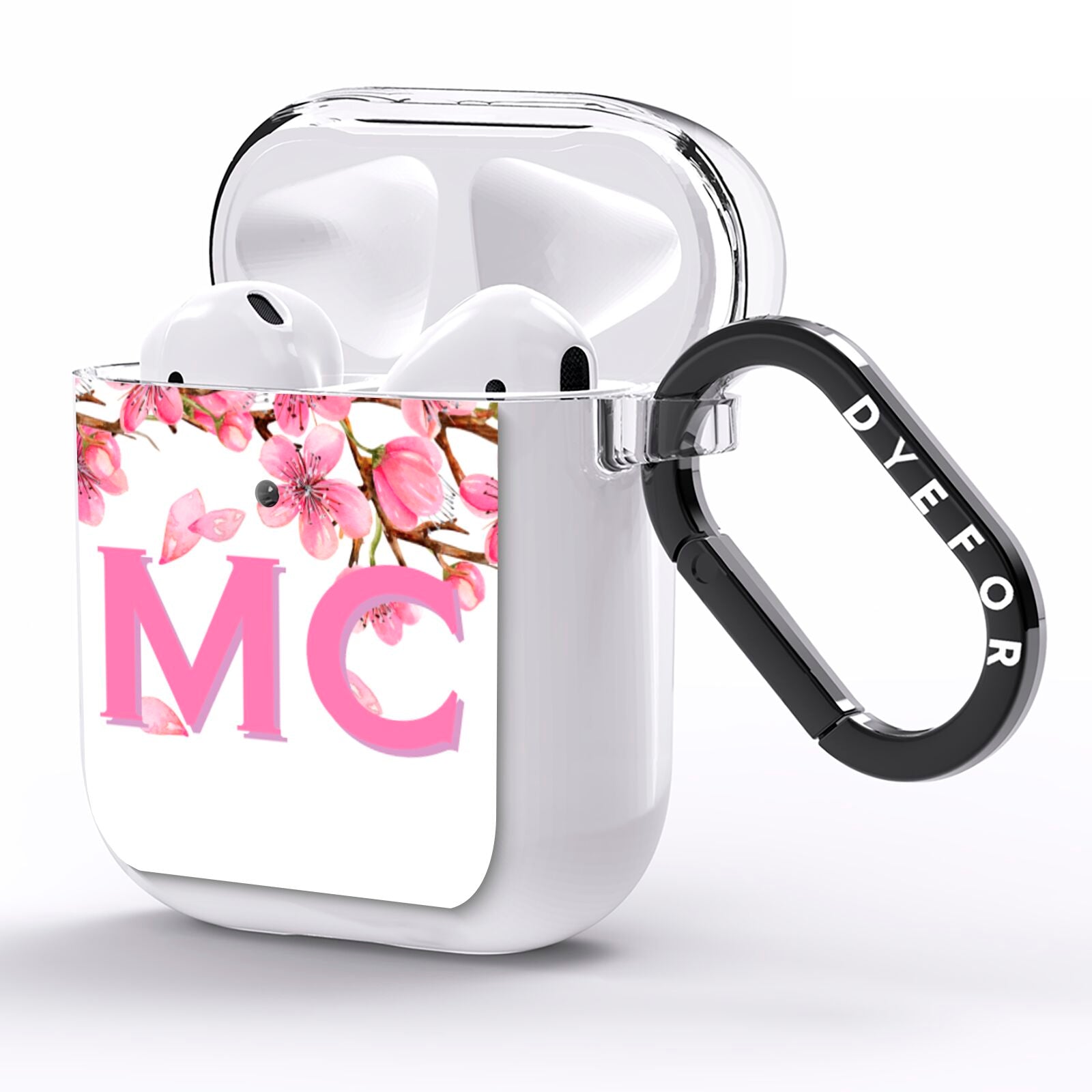 Personalised Pink White Blossom AirPods Clear Case Side Image