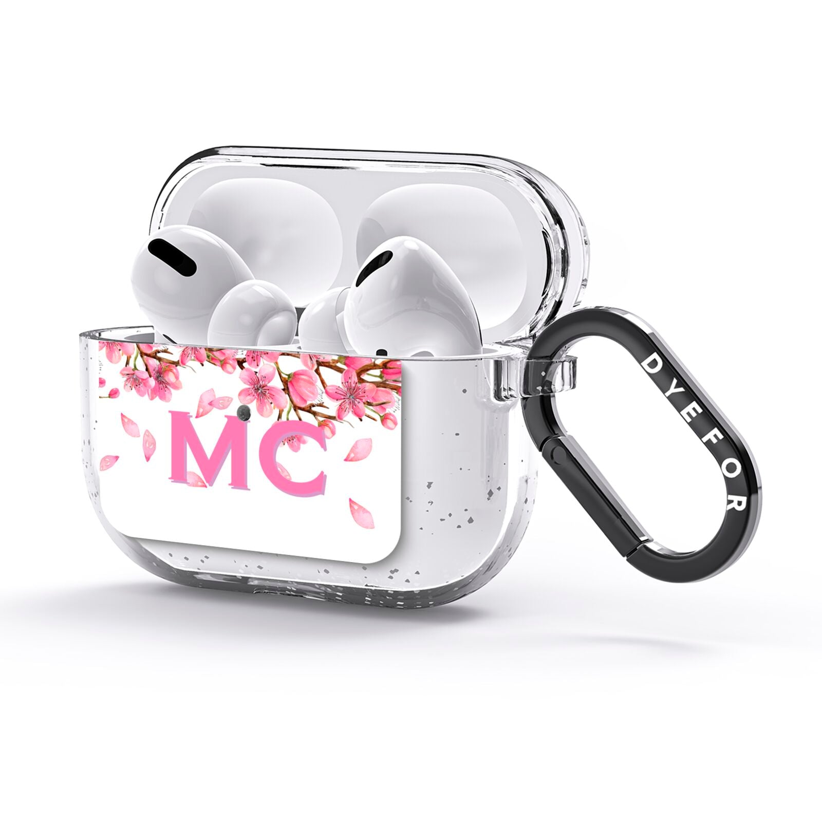 Personalised Pink White Blossom AirPods Glitter Case 3rd Gen Side Image