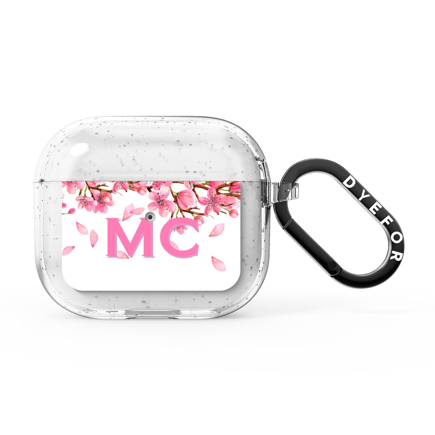Personalised Pink White Blossom AirPods Glitter Case 3rd Gen