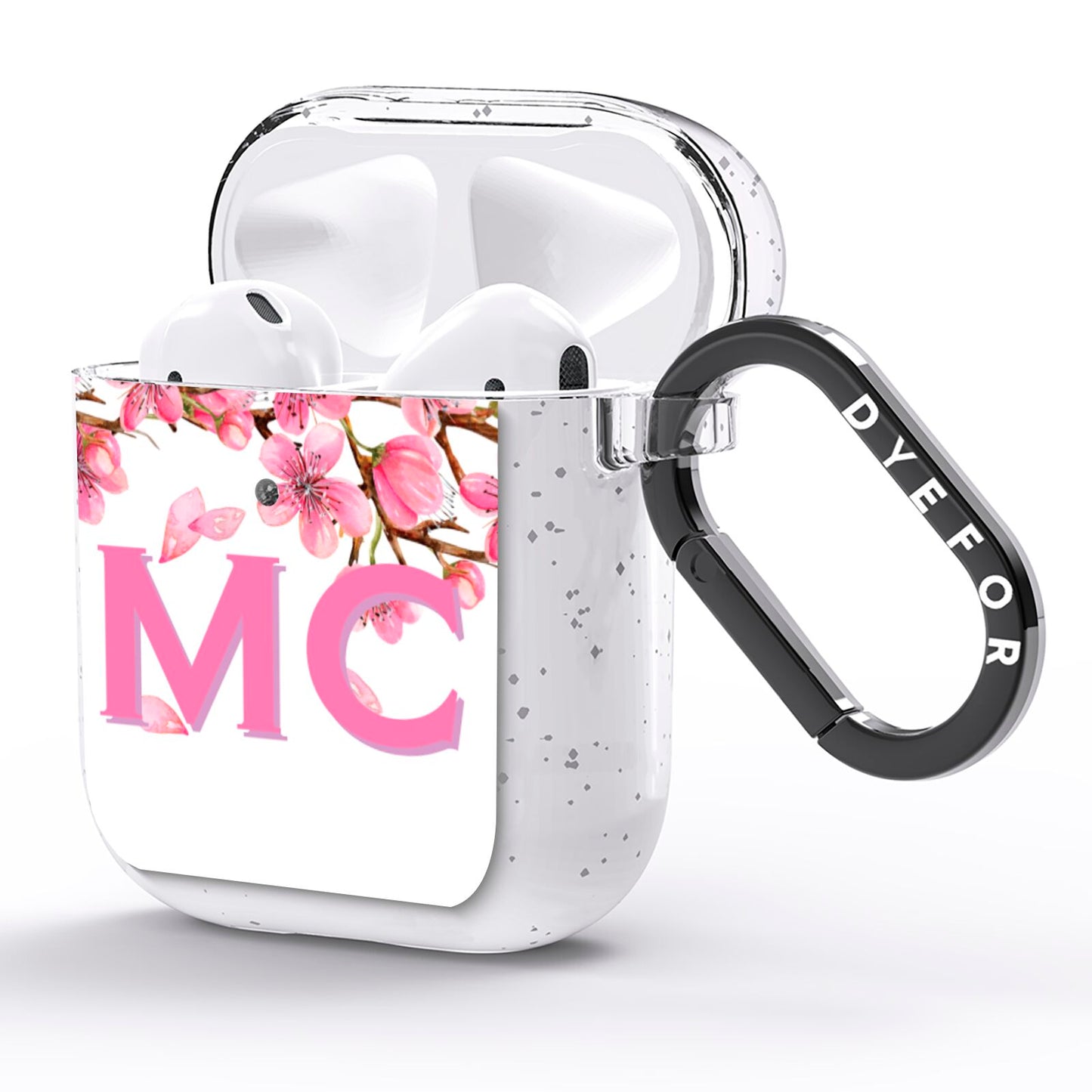 Personalised Pink White Blossom AirPods Glitter Case Side Image
